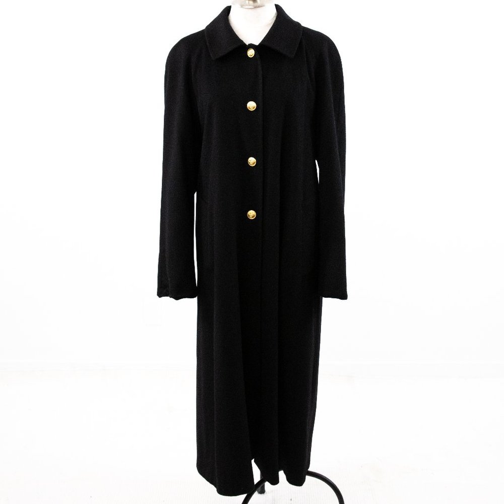 Vintage 80s 90s 12 Cashmere Wool Long Overcoat Black - Picture 1 of 11
